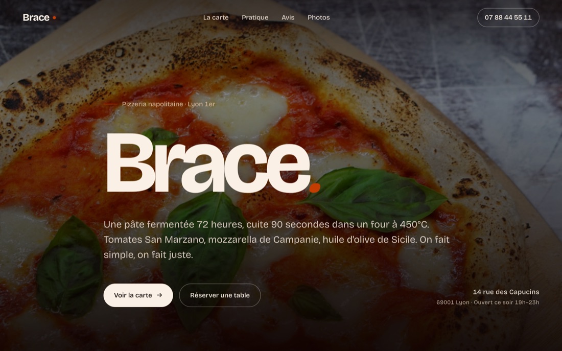 Aperçu du site Brace, pizzeria au feu de bois à Lyon