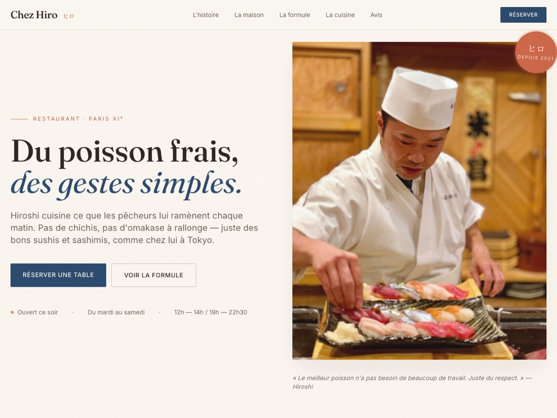 Aperçu du site Chez Hiro, restaurant de sushi à Paris