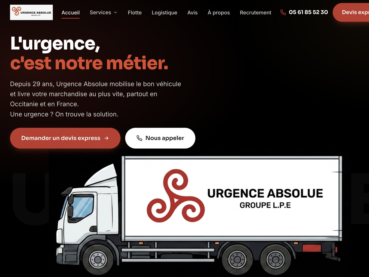 Aperçu du site Urgence Absolue, transport express en Occitanie